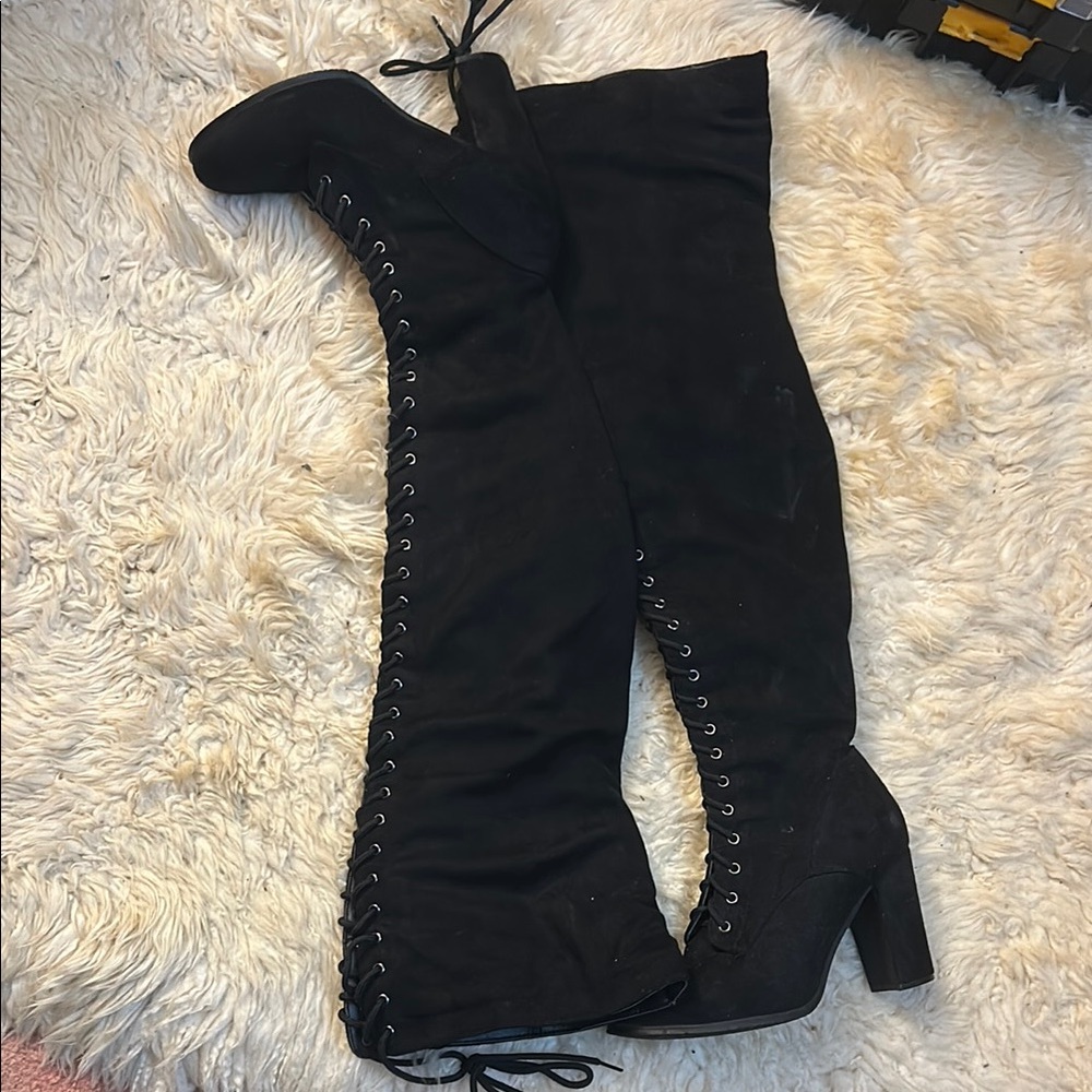 Black Lace-Up Over-the-Knee Boots